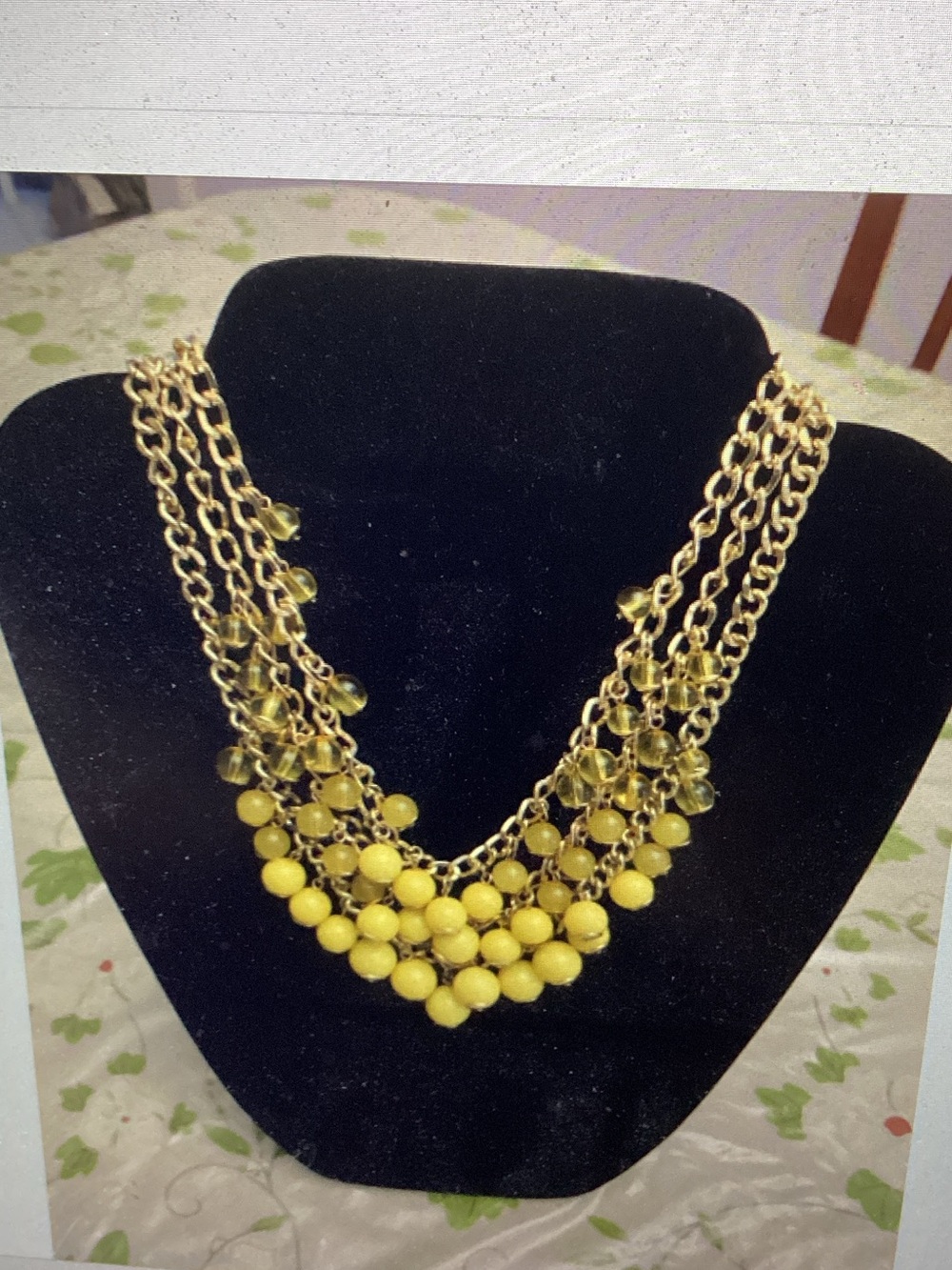 Gold-Tone Multi-Strand Necklace with Yellow Beads